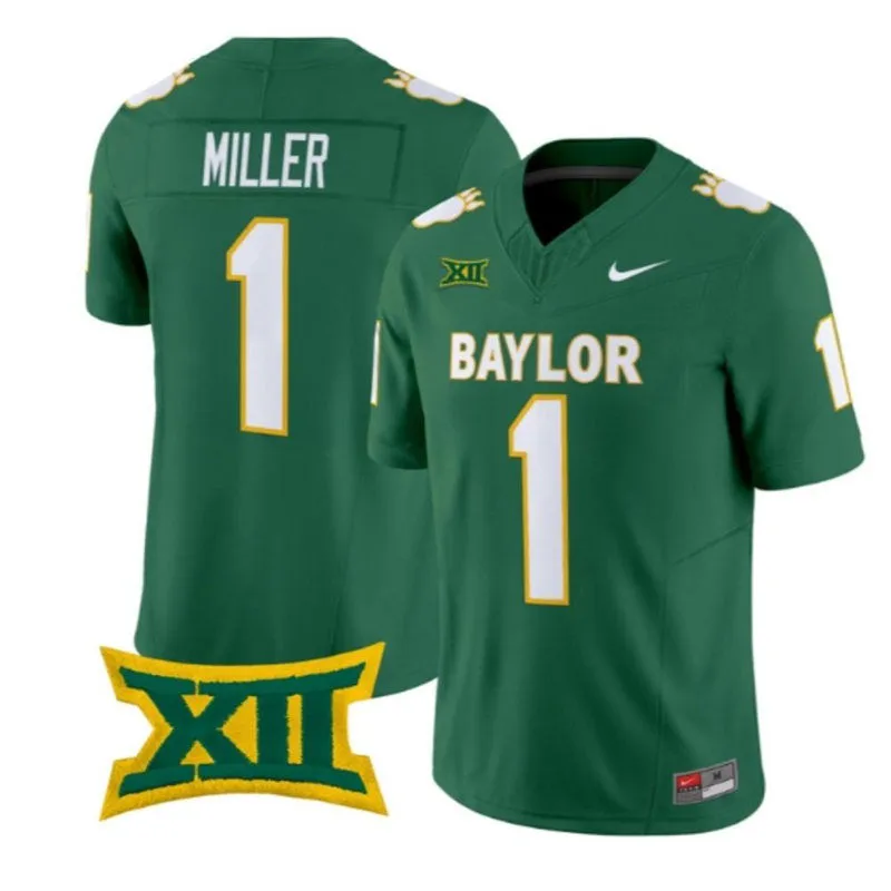 Baylor Bears #1 Dre'lon Miller Green Throwback Football Jersey