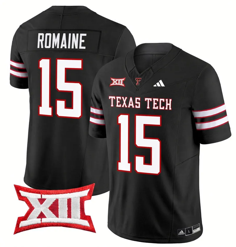 Texas Tech Red Raiders #15 Austin Romaine 2026 Black Football Game Jersey Texas Tech Red Raiders #15 Austin Romaine 2026 Black Football Game Jersey