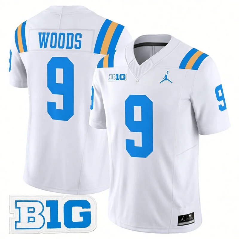 UCLA Bruins #9 Jalen Woods 2026 White Football Game Jersey UCLA Bruins #9 Jalen Woods 2026 White Football Game Jersey