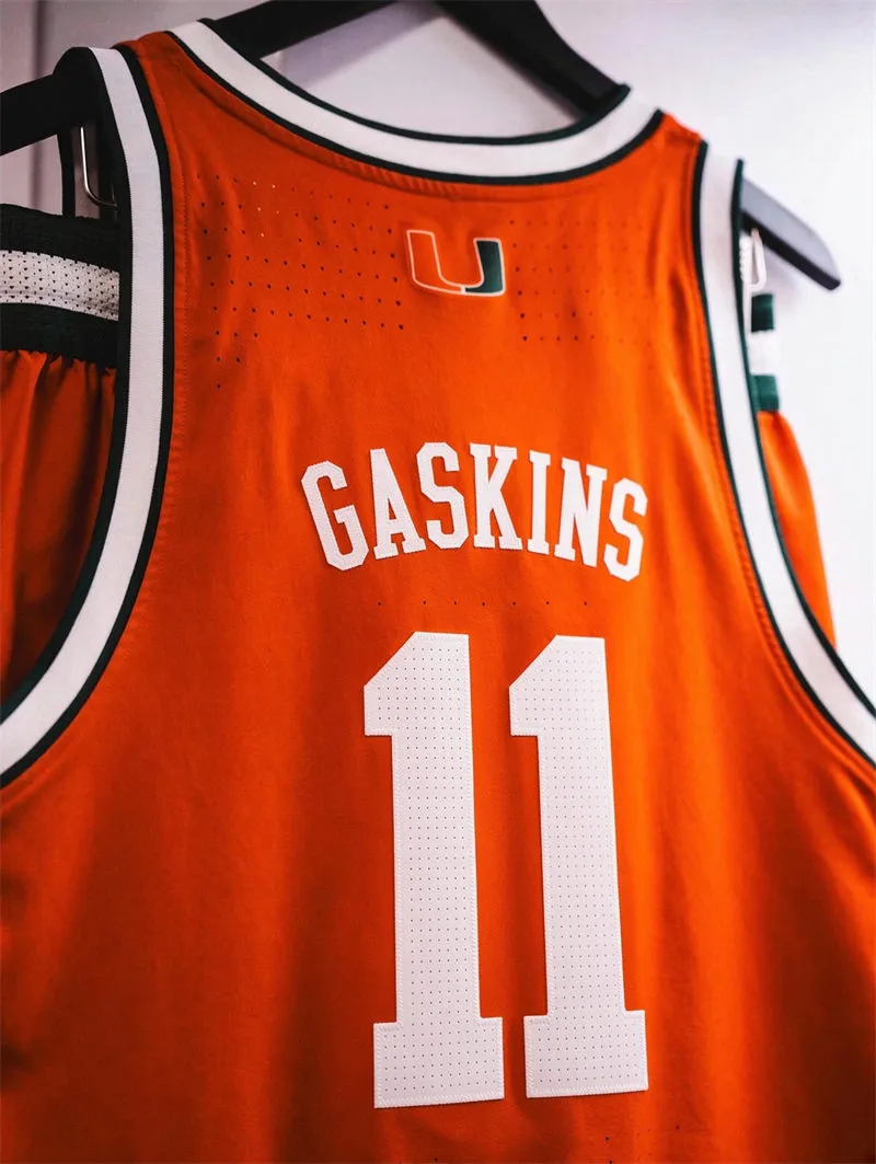 Miami Hurricanes #11 Caleb Gaskins 2026 Orange Canes Basketball Game Jersey