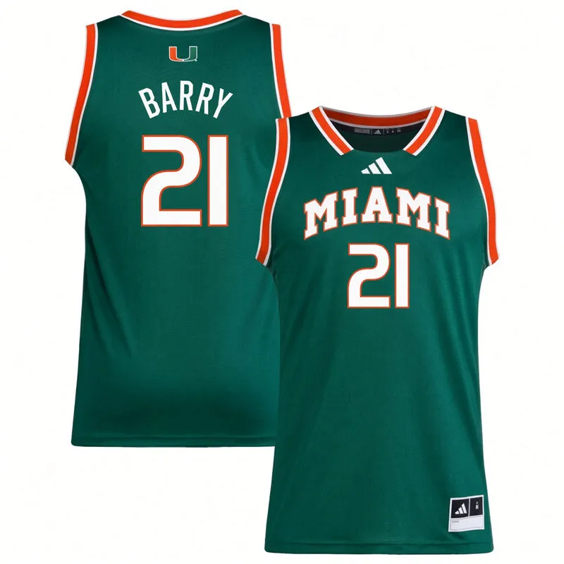 Miami Hurricanes Retired Player #24 Rick Barry 2026 Green Miami Basketball Game Jersey