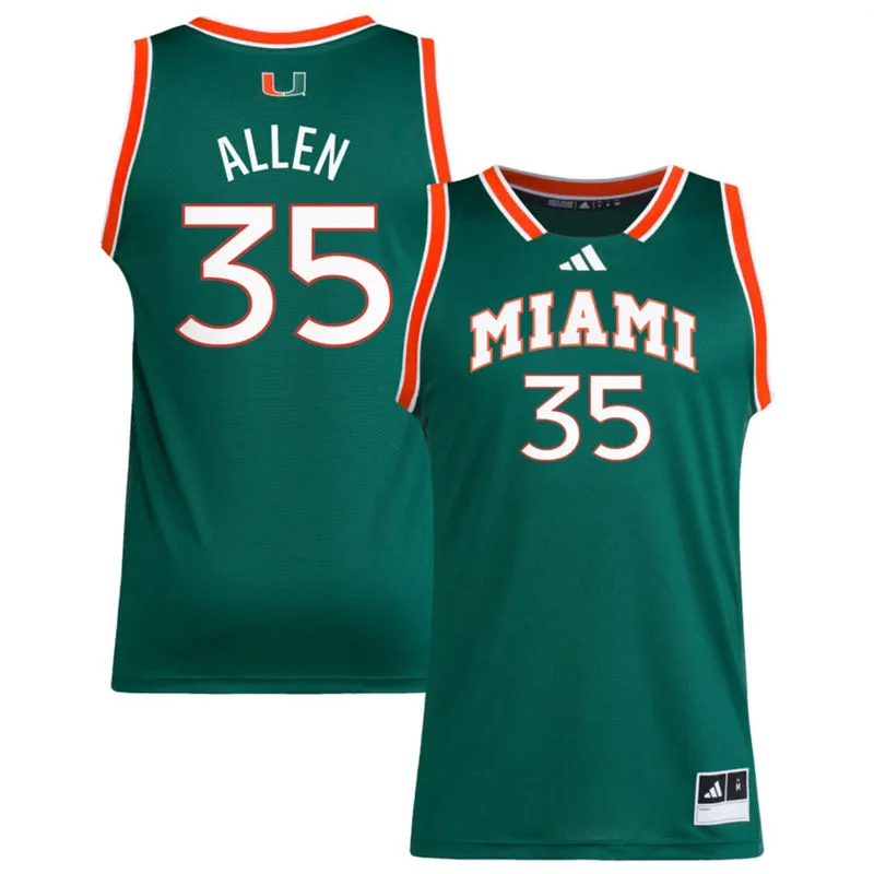 Miami Hurricanes #35 Dante Allen 2026 Green Miami Basketball Game Jersey