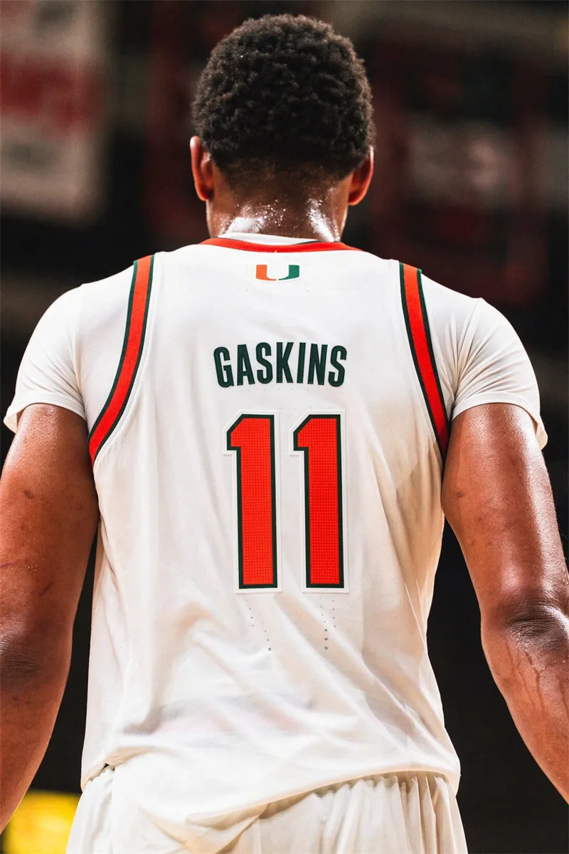 Miami Hurricanes #11 Caleb Gaskins 2026 White Canes Basketball Game Jersey