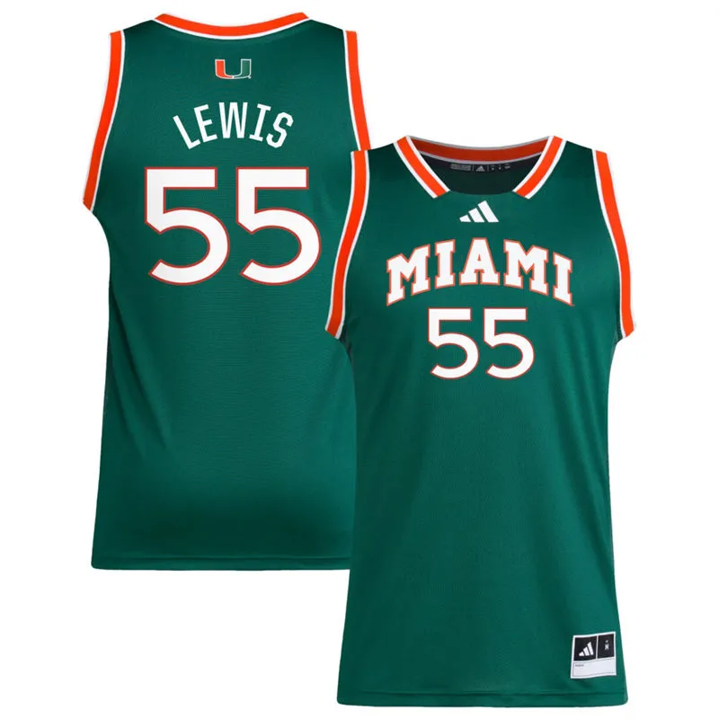 Miami Hurricanes #55 Acaden Lewis 2026 Green Miami Basketball Game Jersey