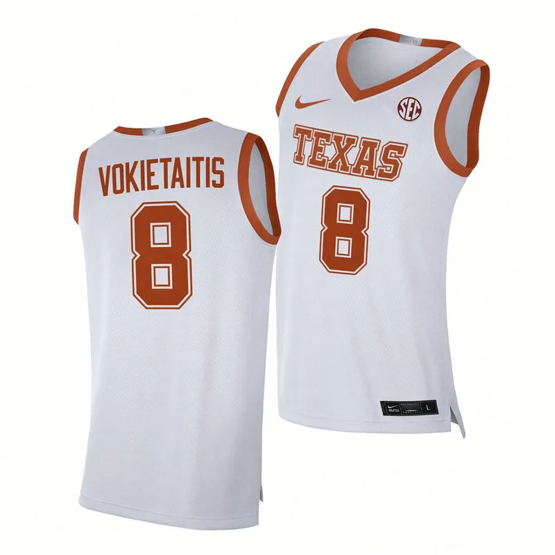 Texas Longhorns #8 Matas Vokietaitis White College Basketball Game Jersey
