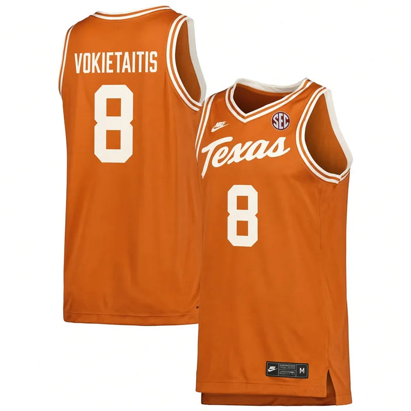 Texas Longhorns #8 Matas Vokietaitis Orange Team Classic Basketball Jersey