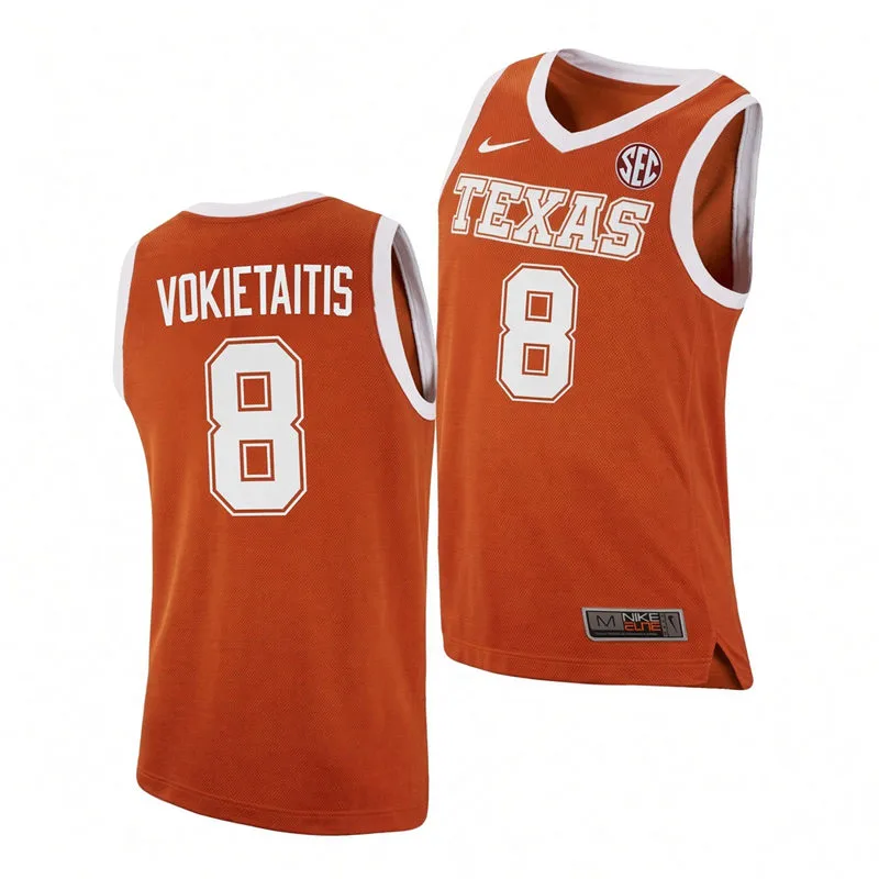 Texas Longhorns #8 Matas Vokietaitis Orange College Basketball Game Jersey