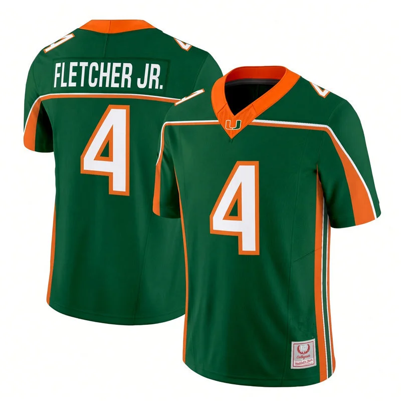 Miami Hurricanes #4 Mark Fletcher Jr. Green 2001 Throwback Football Jersey