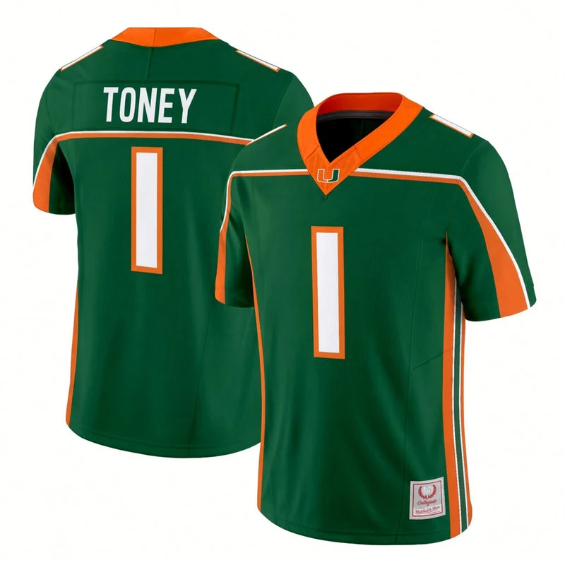 Miami Hurricanes #1 Malachi Toney Green 2001 Throwback Football Jersey
