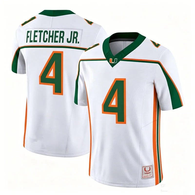 Miami Hurricanes #4 Mark Fletcher Jr. White 2001 Throwback Football Jersey