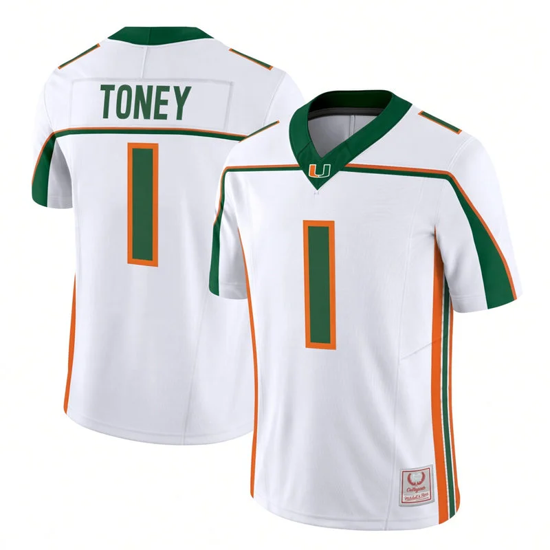 Miami Hurricanes #1 Malachi Toney White 2001 Throwback Football Jersey