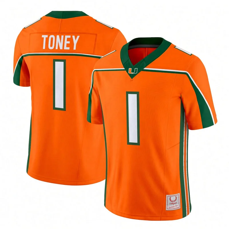 Miami Hurricanes #1 Malachi Toney Orange 2001 Throwback Football Jersey