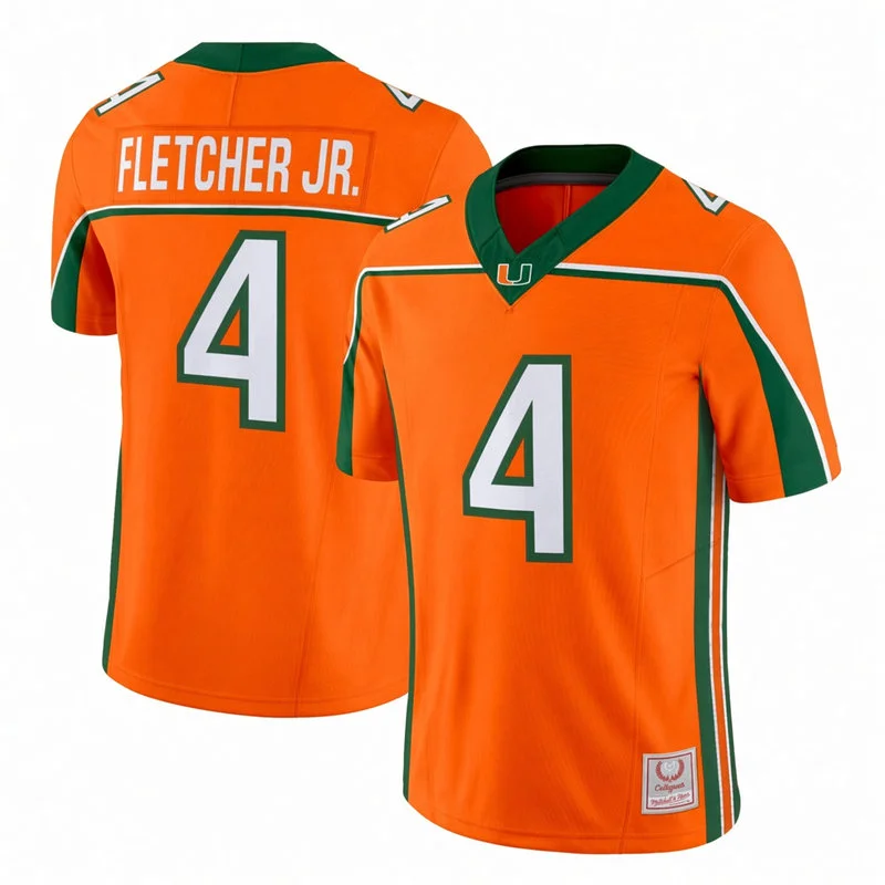 Miami Hurricanes #4 Mark Fletcher Jr. Orange 2001 Throwback Football Jersey