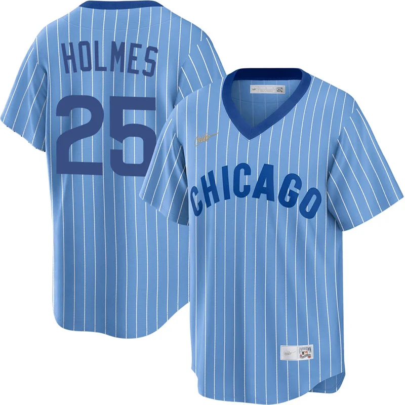 Mens Chicago Cubs #25 Clay Holmes Blue Pinstripe Pullover 1978 Cooperstown Jersey