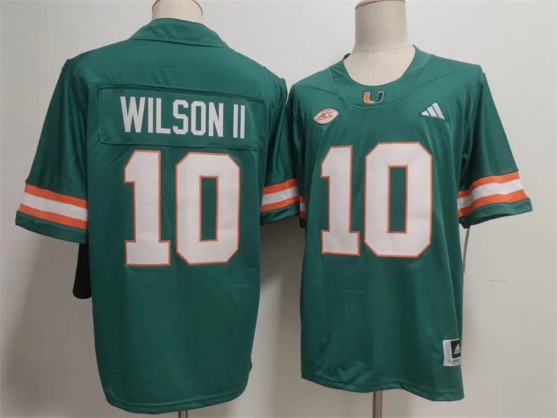 Miami Hurricanes #10 Damon Wilson II 2026 Green Football Game Jersey Miami Hurricanes #10 Damon Wilson II 2026 Green Football Game Jersey