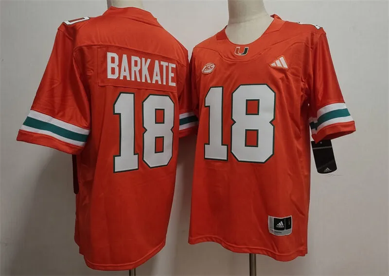 Miami Hurricanes #18 Cooper Barkate 2026 Orange Football Game Jersey