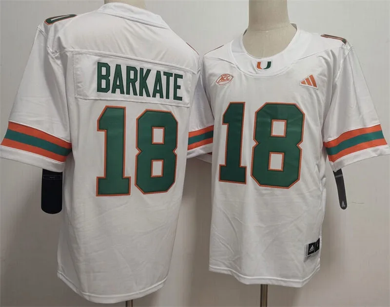Miami Hurricanes #18 Cooper Barkate 2026 White Football Game Jersey