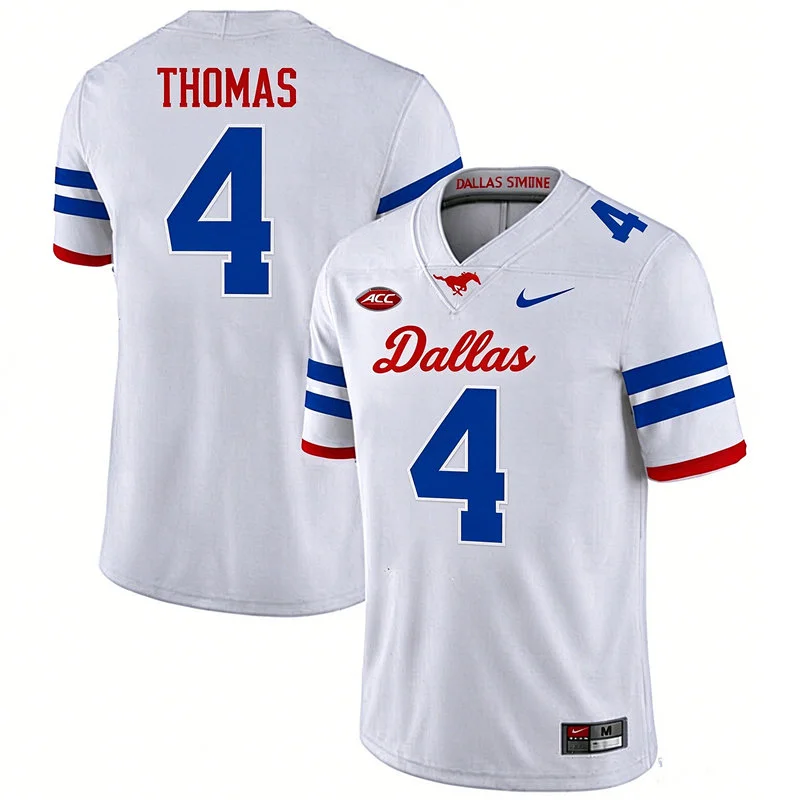 SMU Mustangs #4 Jayvon Thomas White Dallas Limited Football Jersey