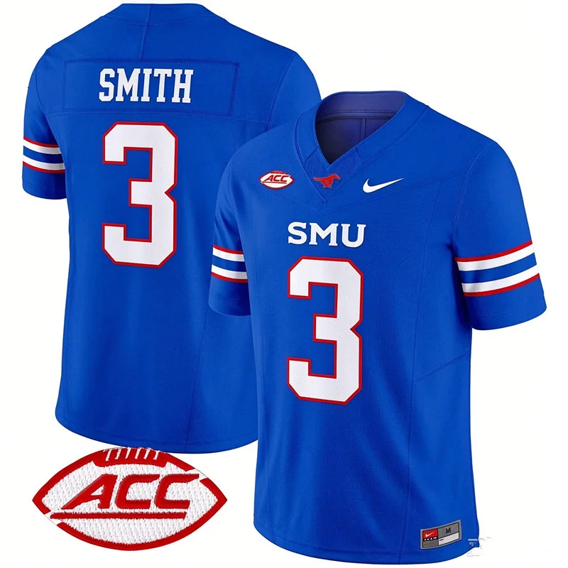 SMU Mustangs #3 Yannick Smith 2026 Royal Football Game Jersey