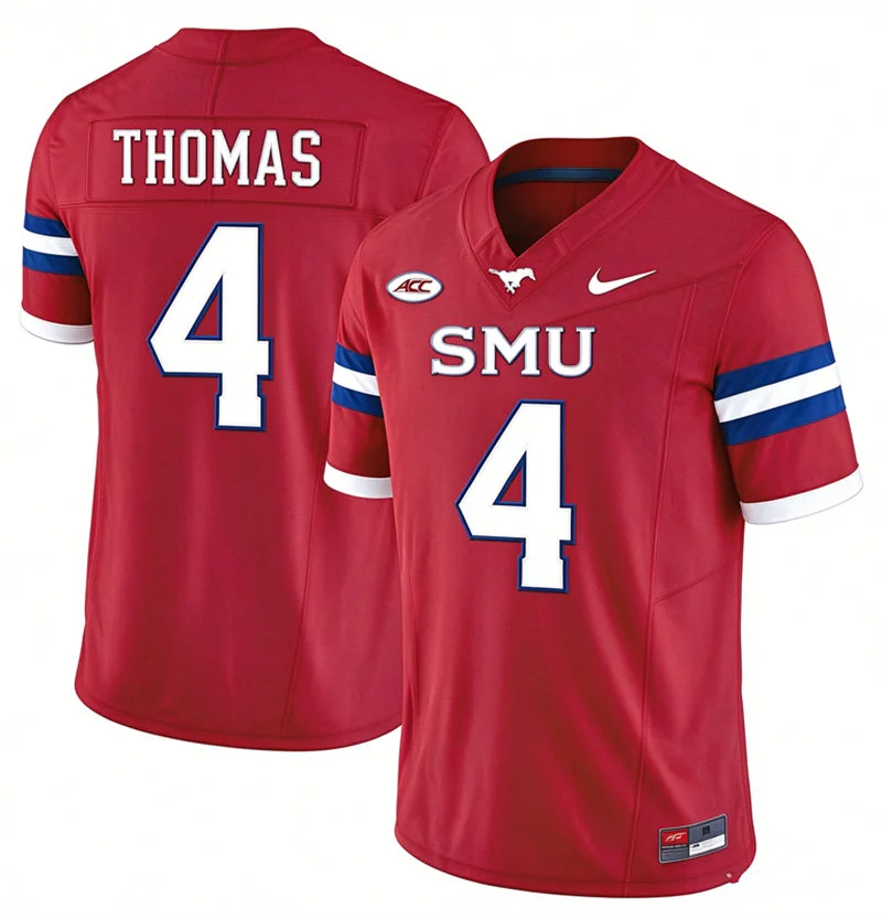 SMU Mustangs #4 Jayvon Thomas 2026 Red Football Game Jersey