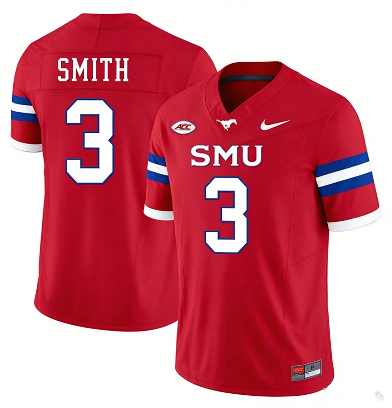 SMU Mustangs #3 Yannick Smith 2026 Red Football Game Jersey