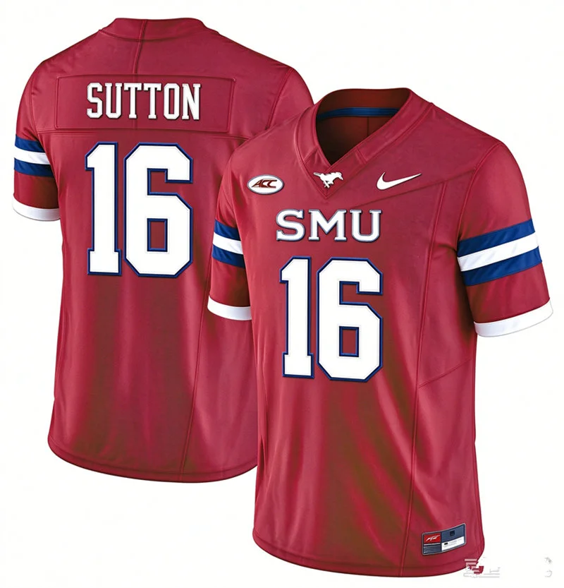 SMU Mustangs #16 Courtland Sutton 2026 Red Football Game Jersey
