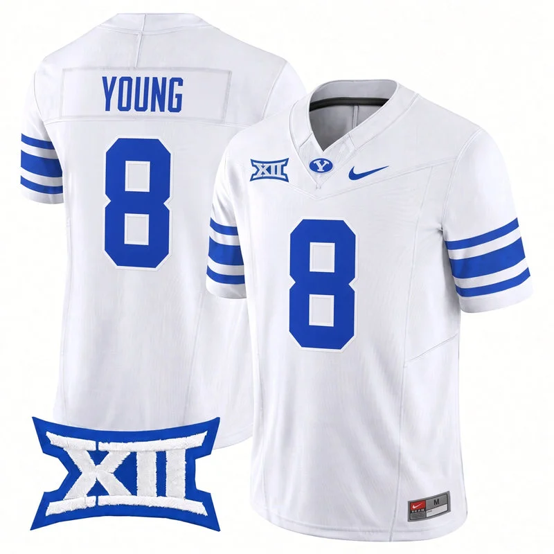 BYU Cougars #8 Steve Young White Royal College Football Game Jersey