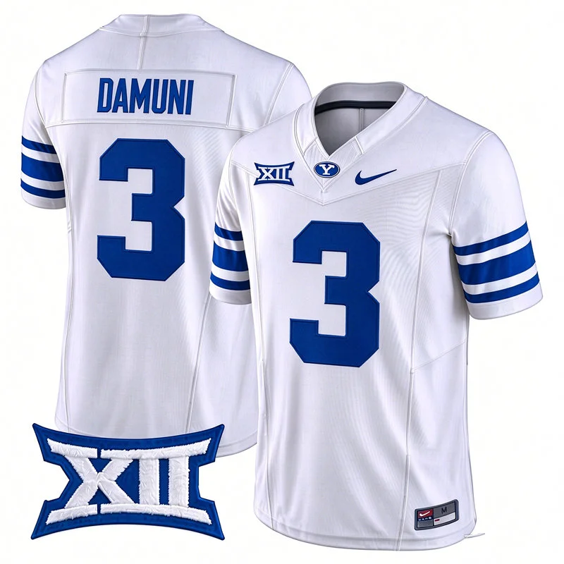 BYU Cougars #3 Raider Damuni White Navy College Football Game Jersey