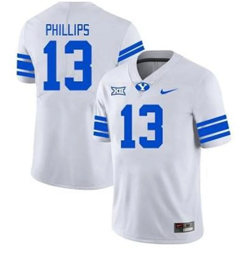 BYU Cougars #13 Jojo Phillips White Royal College Football Game Jersey