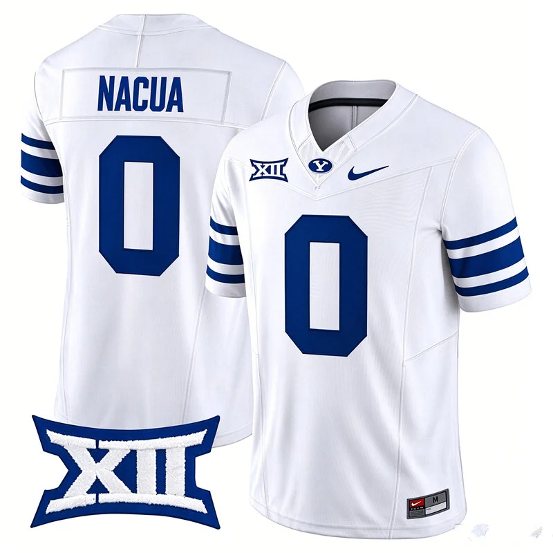 BYU Cougars #0 Tei Nacua White Navy College Football Game Jersey