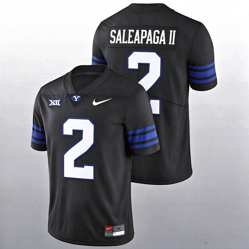 BYU Cougars #2 Roger Saleapaga II Black College Football Game Jersey