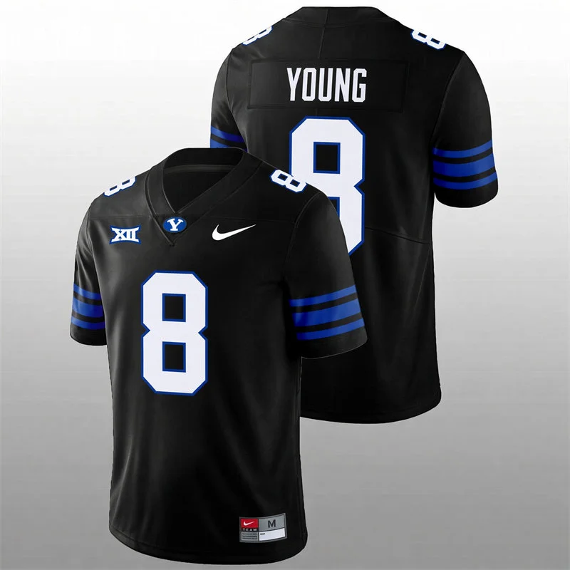 BYU Cougars #8 Steve Young Black College Football Game Jersey