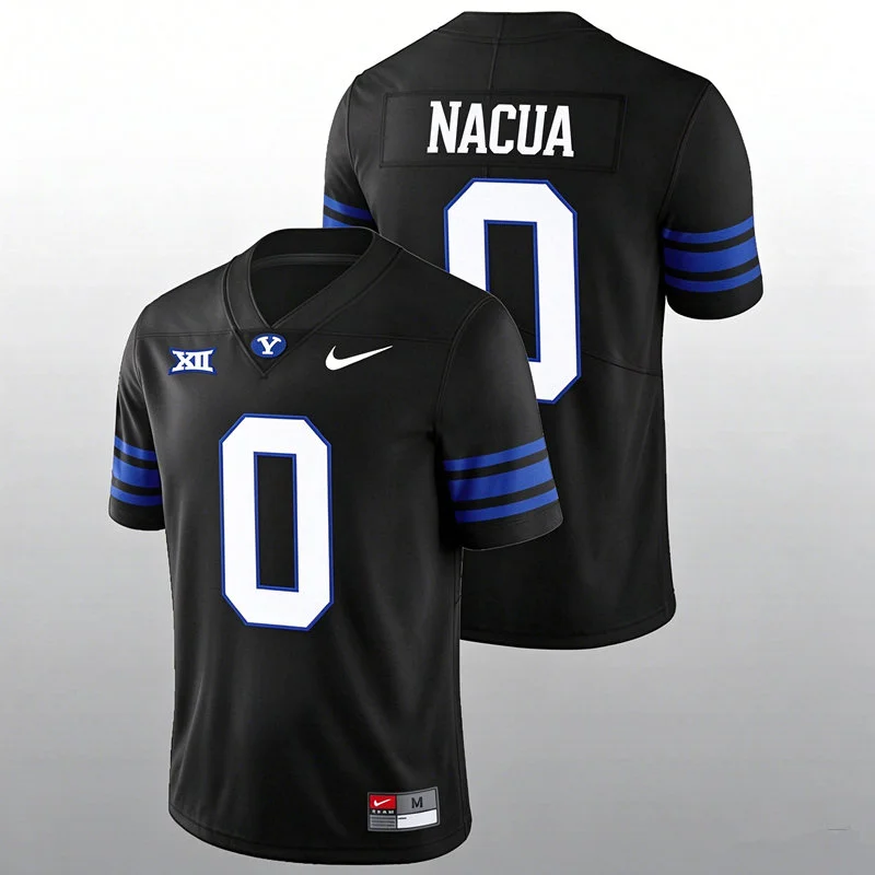 BYU Cougars #0 Tei Nacua Black College Football Game Jersey