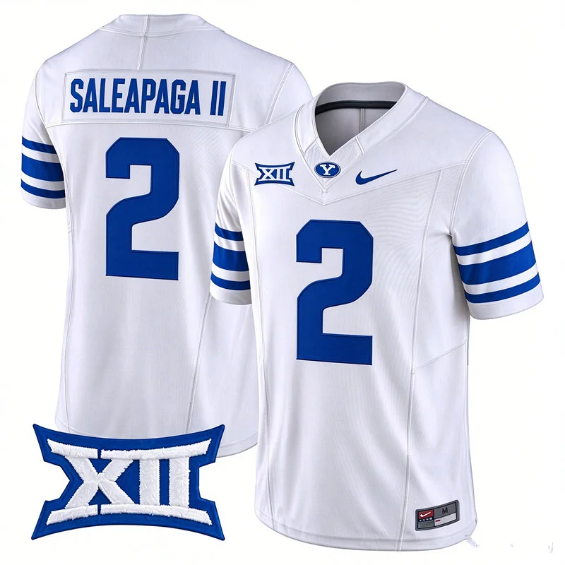 BYU Cougars #2 Roger Saleapaga II White Royal College Football Game Jersey