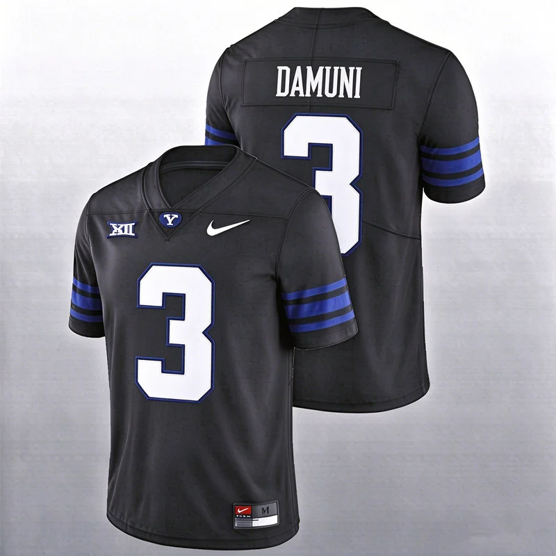 BYU Cougars #3 Raider Damuni Black College Football Game Jersey