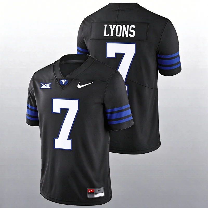 BYU Cougars #7 Walker Lyons Black College Football Game Jersey