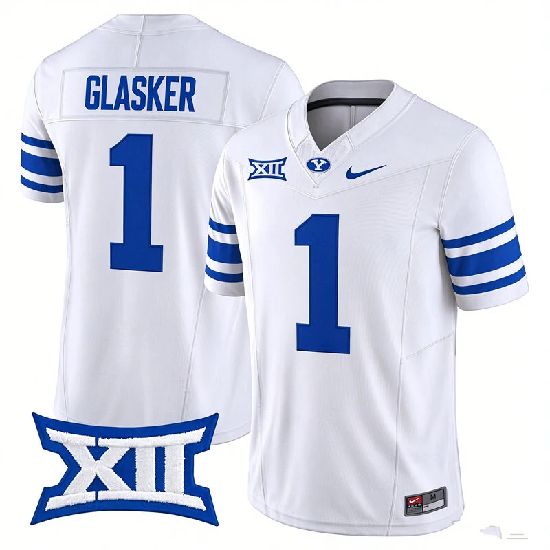 BYU Cougars #1 Legend Glasker White Royal College Football Game Jersey