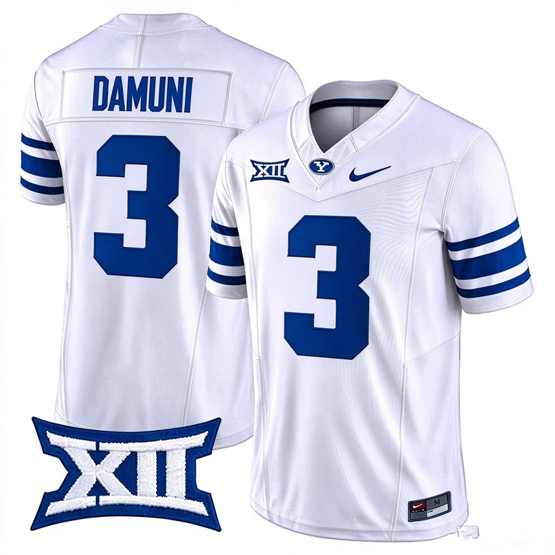 BYU Cougars #3 Raider Damuni White Royal College Football Game Jersey
