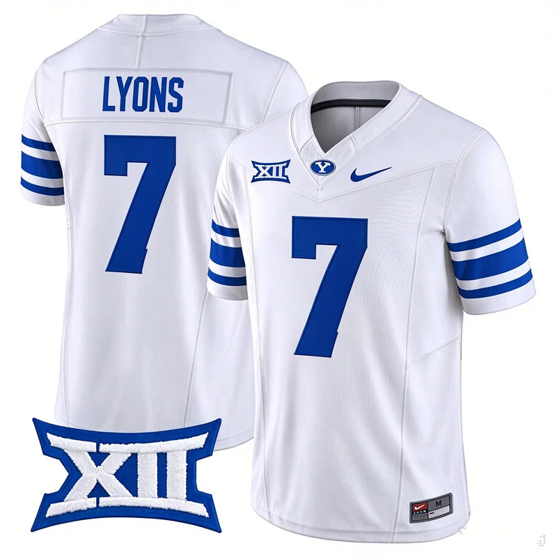 BYU Cougars #7 Walker Lyons White Royal College Football Game Jersey