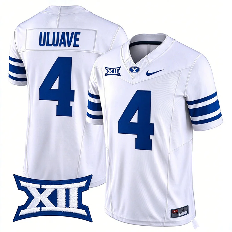 BYU Cougars #4 Cade Uluave White Navy College Football Game Jersey