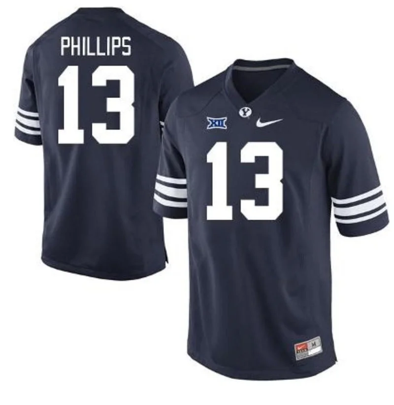 BYU Cougars #13 Jojo Phillips Navy College Football Game Jersey