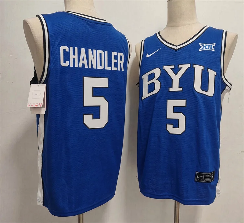 BYU Cougars #5 Collin Chandler 2026 Royal Basketball Game Jersey