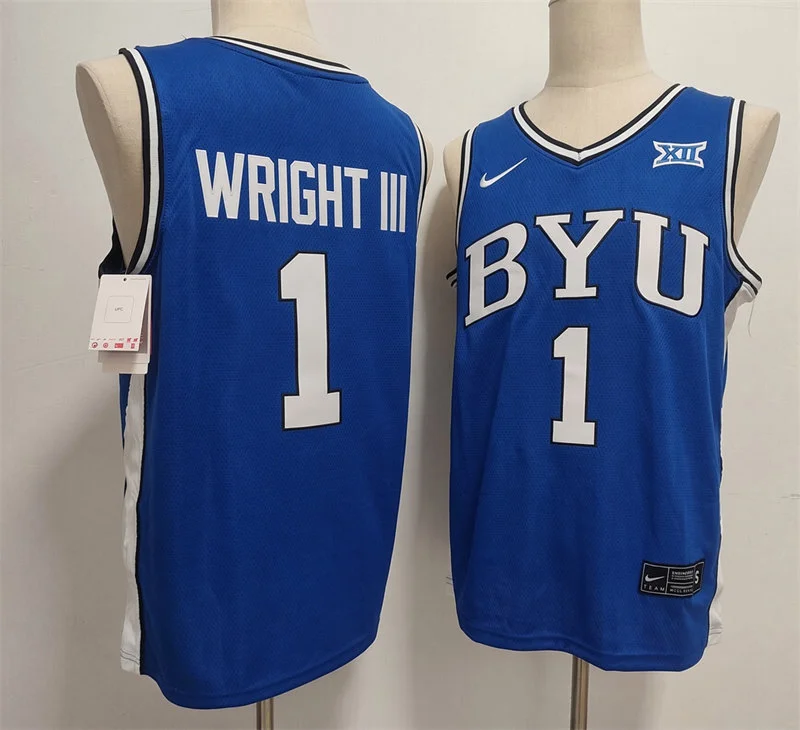BYU Cougars #1 Robert Wright III 2026 Royal Basketball Game Jersey