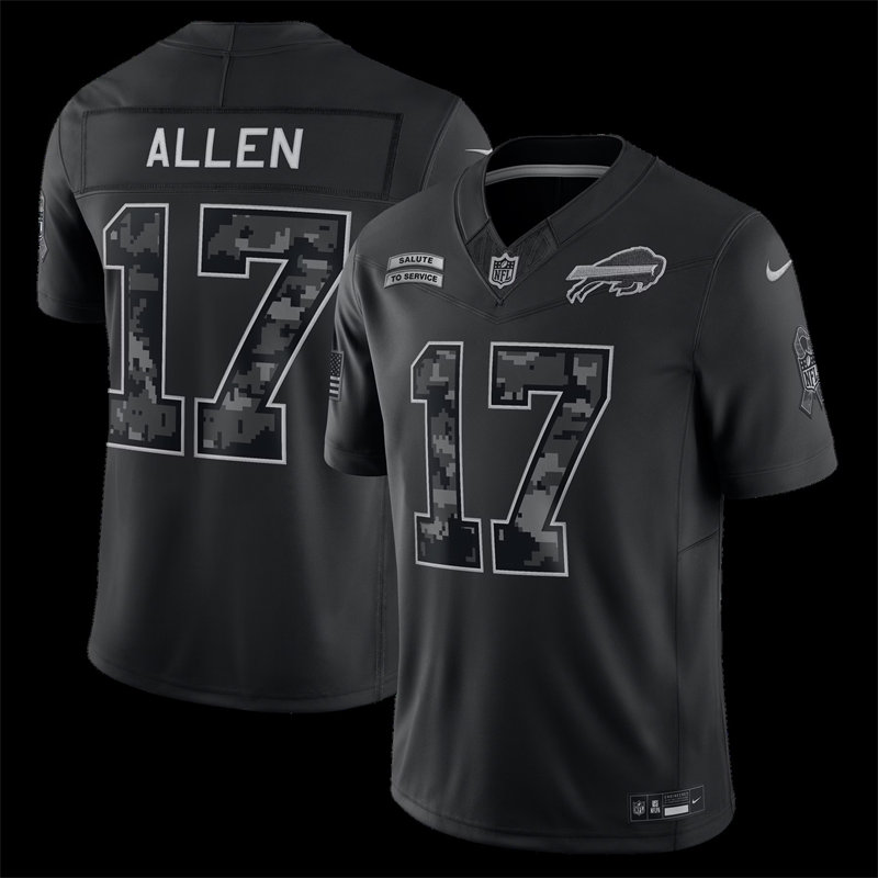 Mens Buffalo Bills #17 Josh Allen Black 2026 Salute to Service Limited Jersey 