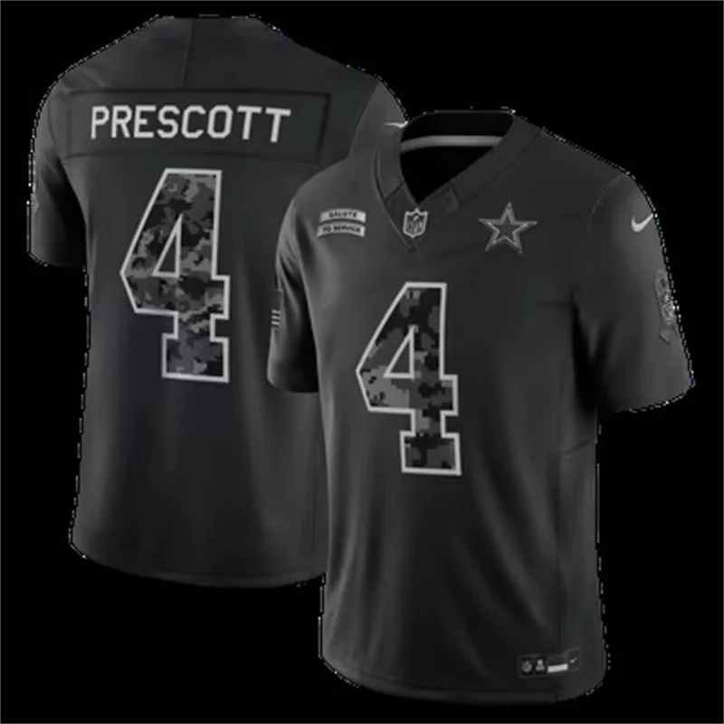 Mens Dallas Cowboys #4 Dak Prescott Black 2026 Salute to Service Limited Jersey 