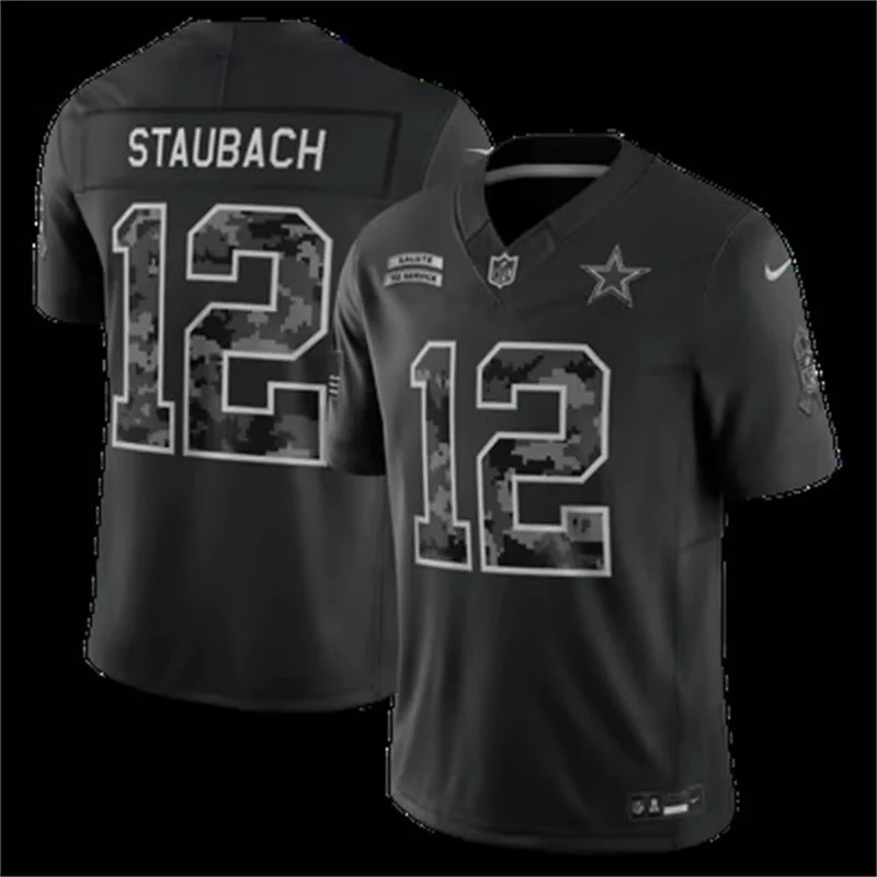 Mens Dallas Cowboys Retired Player #12 Roger Staubach Black 2026 Salute to Service Limited Jersey