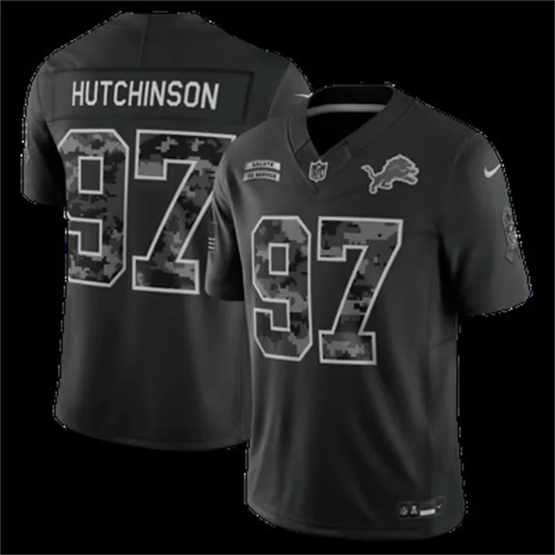 Mens Detroit Lions #97 Aidan Hutchinson Black 2026 Salute to Service Limited Jersey