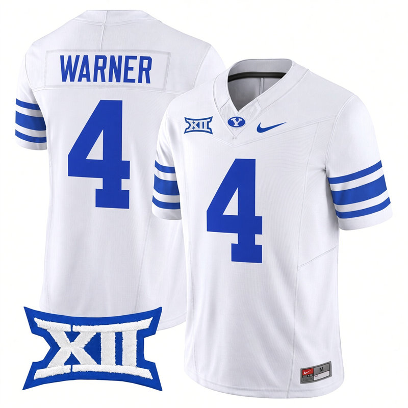 BYU Cougars #4 Fred Warner White Royal College Football Game Jersey