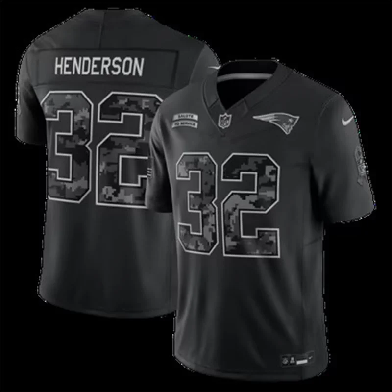Mens New England Patriots #32 TreVeyon Henderson Black 2026 Salute to Service Limited Jersey