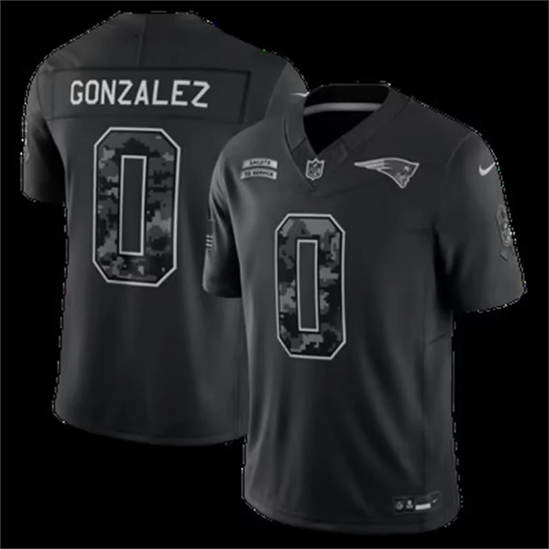 Mens New England Patriots #0 Christian Gonzalez Black 2026 Salute to Service Limited Jersey 